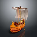 Ancient Wooden Sailing Boat Model With White Sails And Traditional Design