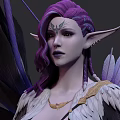 Game Fantasy Character With Purple Hair Elven Features Large Wings And Flowing Garments