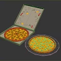 Delicious Pepperoni Pizza In Open Cardboard Box And On Ceramic Plate With Decorative Patterns