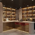 Modern Restaurant Interior With Curved Red Wall Long Dining Table Red Chairs And Wine Rack