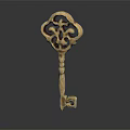 Golden Antique Style Key With Intricate Ornate Pattern And Detailed Carving