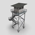 Metal Watch Tower Structure with Stairs Platform and Small Cabin Design 3d model