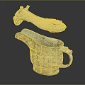 Ancient Bronze Wine Cup And Bottle With Open Lid Intricate Carvings And Handle Design