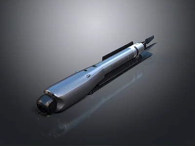Silver Torpedo Like Object With Smooth Surface And Black Components On Dark Background 3d model