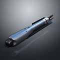 Silver Torpedo Like Object With Smooth Surface And Black Components On Dark Background 3d model