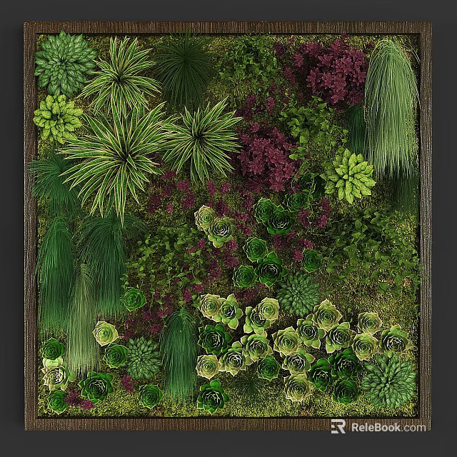 Green Plant Wall with Diverse Plants Various Green Tones and Lush Foliage for Indoor Decor 3d model 