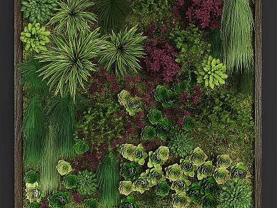 Green Plant Wall with Diverse Plants Various Green Tones and Lush Foliage for Indoor Decor 3d model