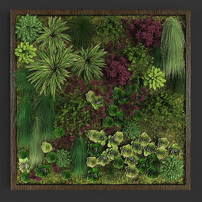 Green Plant Wall with Diverse Plants Various Green Tones and Lush Foliage for Indoor Decor 3d model