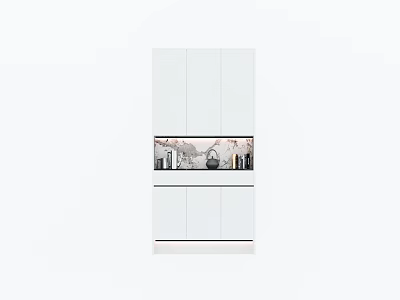 Modern White Shoe Cabinet With Marble Panel And Double Door Design For Home Storage 3d model
