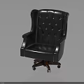 Classic Black Leather Office Chair With Tufted Diamond High Back Armrests Wheels And Wooden Base