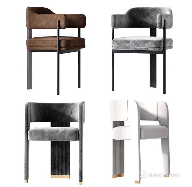 Modern Stylish Dining Chairs With Velvet Upholstery And Metal Legs In Multiple Colors 3d model 