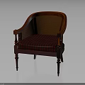 Vintage Wooden Armchair With Rattan Backrest Plaid Upholstered Seat And Carved Legs