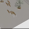Modern Landscape Seats With Wooden Stone Design In Outdoor Paved Square With Trees