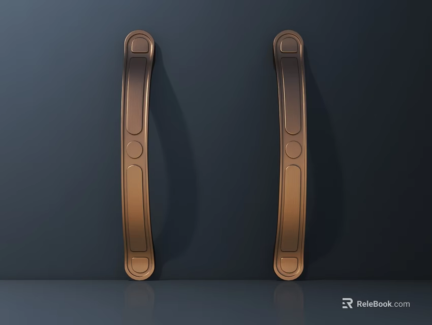 Sleek Modern Brass Cabinet Handles With Two Pieces On Dark Background 3d model 