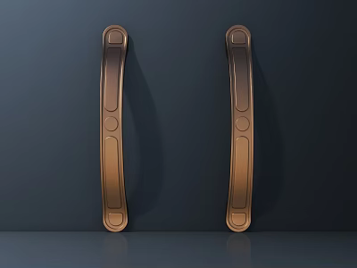 Sleek Modern Brass Cabinet Handles With Two Pieces On Dark Background 3d model