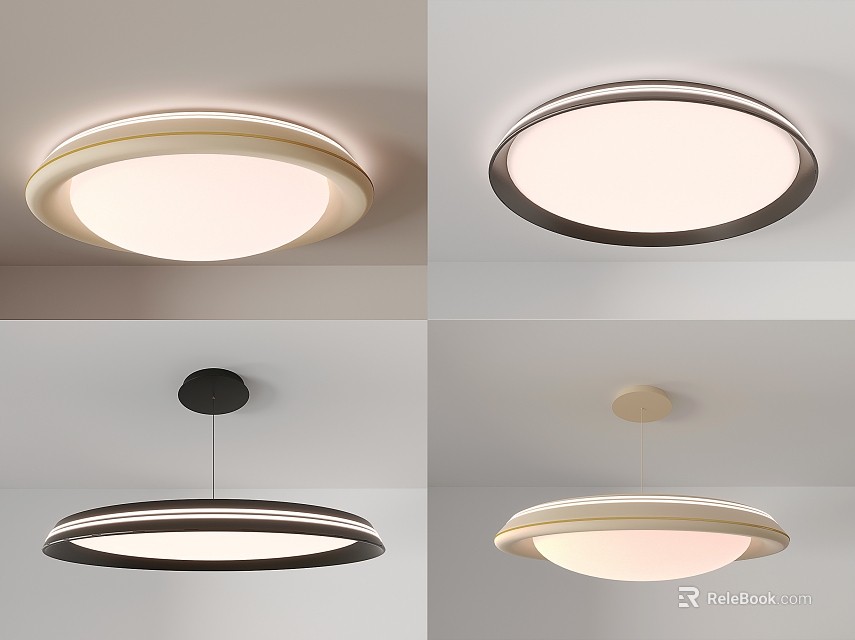 Modern Lighting Combinations With Round Ceiling Lamps And Stylish Pendant Lights 3d model 