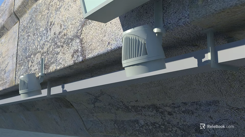 Gray Building Wall With White Ventilation Device Mounted On Metal Frame 3d model