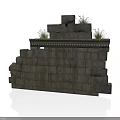 Modern Gray Stone Wall With Stepped Stacked Stones And Grass On Top
