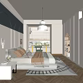 Modern Kids Room Interior With Bed White Wardrobe Desk And Geometric Rug
