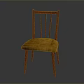 Wooden Chair With Vertical Slat Backrest And Tan Fabric Seat Cushion