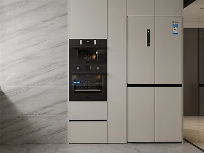 Elegant Modern Kitchen Interior With Built-in Oven Refrigerator And Light Cabinets 3d model