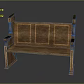 Traditional Wooden Interior Bench With Carved Backrest Armrests And Natural Wood Grain