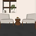 Accent Chairs Light Colored With Wooden Legs Small Round Table Potted Plant Books On Shelf