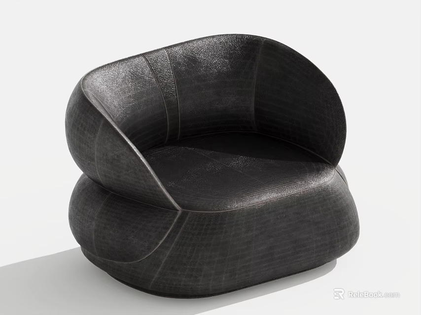 Black Leather Single Sofa With Modern Curved Shape And Textured Surface Design 3d model