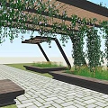 Modern Pergola Design With Wooden Frame Hanging Vines Stone Path And Green Lawn