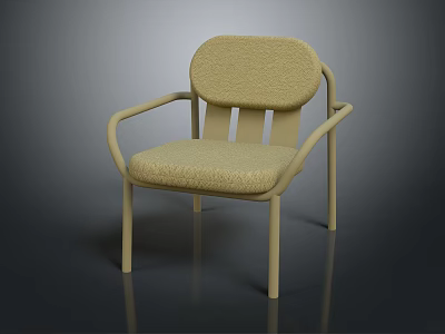 Modern Minimalist Beige Fabric Chair With Padded Seat Armrests And Curved Backrest 3d model
