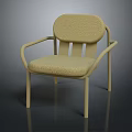 Modern Minimalist Beige Fabric Chair With Padded Seat Armrests And Curved Backrest