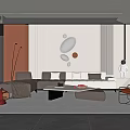 Modern Living And Dining Room Interior Design With Sofa Dining Table And Art Decor 3d model