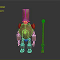 Mechanical Robot Character With Red Orb And Wooden Head Next To Staff