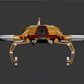 Yellow Red Striped Smart Drone with Four Rotors and Modern Aerodynamic Design