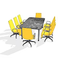 Marble Top Conference Table With Six Yellow Office Chairs In Modern Office Environment