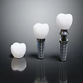 Dental Implant Medical Devices With Three White Crowns And Metal Screws