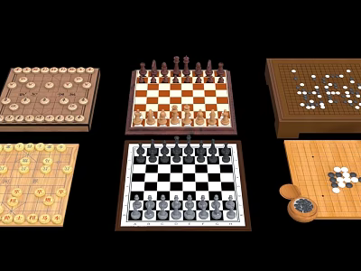 Various Board Games For Entertainment Featuring Chess Chinese Chess And Go Sets 3d model
