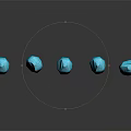 Blue Teardrop Shaped Decorative Ornament Set With Five Pieces Arranged On Gray Background And Reflections