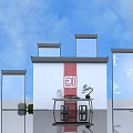 Traditional Chinese Architectural Scene With Eaves Screens Calligraphy Table And Potted Plant