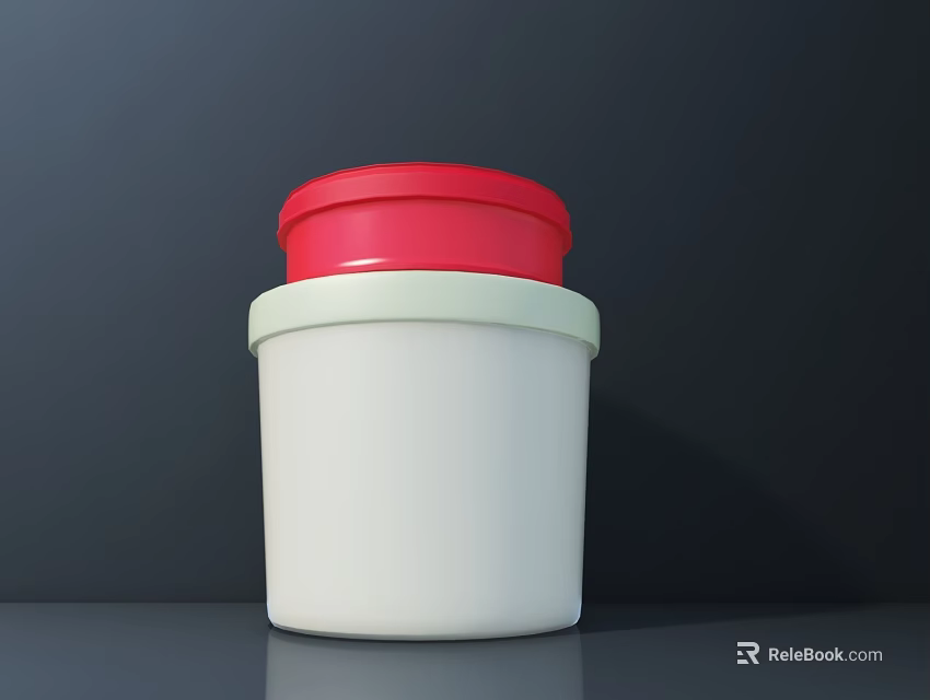 Simple White Ceramic Jar With Red Lid On Dark Background 3d model