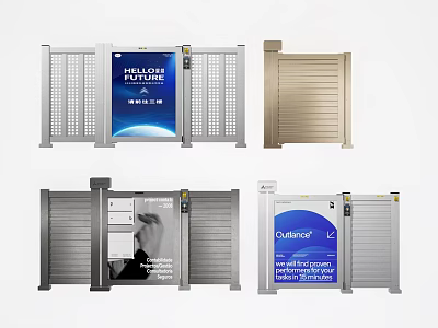 Public Facility Metal Gates With Advertising Screens Showing Medical Services And Various Designs 3d model