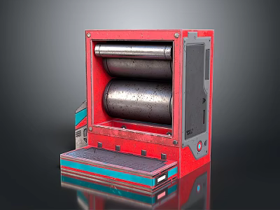 Red Industrial Machine Structure With Black Rollers Metal Platform And Control Panel 3d model