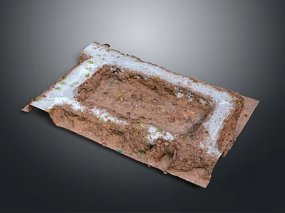 Rustic Building Foundation Structure With Earth Base White Border And Green Plants 3d model