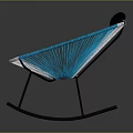 Woven Blue And White Leisure Rocking Chair With Black Frame And Cushion