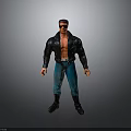 Muscular Action Figure With Open Chest Black Leather Jacket Blue Pants Sunglasses And Black Shoes