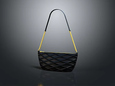 Stylish Black Handbag With Woven Texture And Yellow Chain Strap Design 3d model