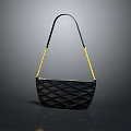 Stylish Black Handbag With Woven Texture And Yellow Chain Strap Design