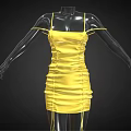 Yellow Spaghetti Strap Ruched Dress With Drawstring Details On Mannequin And Hanger