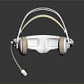 White Sleek Over Ear Computer Headphones With Light Brown Ear Cushions And Microphone
