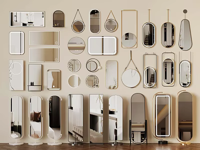 Assorted Mirrors in Various Styles Including Wall Mounted and Floor Standing Designs 3d model